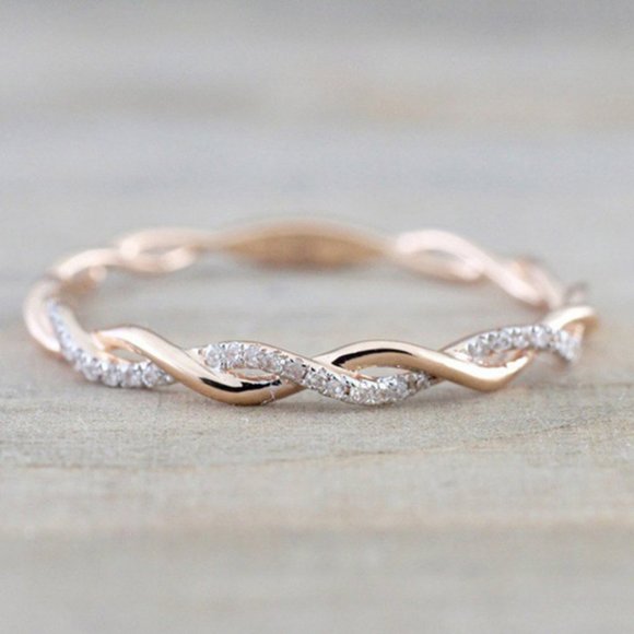 Jewelry - NEW Rose Gold Twisted Braided Diamond Wave Half Eternity Ring
